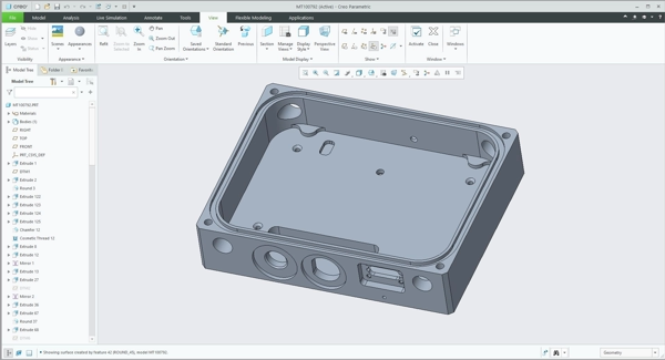 3D CAD model of CNC machined aluminum enclosure showing machinable features