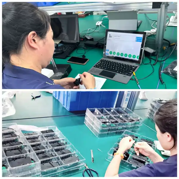 Operator following Asytra Trace digital work instructions on a laptop at an assembly workstation